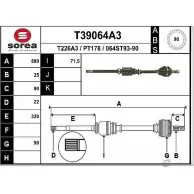 Приводной вал EAI T39064A3 PT178 Peugeot 306 1 (7B, N3, N5) Седан 0 64ST93-90