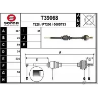 Приводной вал EAI 068S T93 Peugeot 306 1 (7A, 7C, N3, N5) Хэтчбек 2.0 16V 135 л.с. 1997 – 2000 PT206 T39068