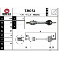 Приводной вал EAI Peugeot 206 1 (2AC) Хэтчбек 1.9 D 69 л.с. 1998 – 2001 PT235 083S T93 T39083