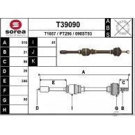 Приводной вал EAI PT296 T39090 Peugeot 206 1 (2B) Седан 090S T93