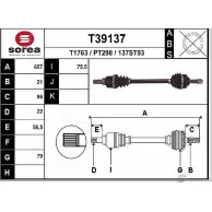 Приводной вал EAI T39137 Peugeot 207 1 (WA, WC, PF1) Хэтчбек 13 7ST93 PT298