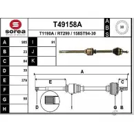 Приводной вал EAI T49158A Renault Safrane (B54) 2 Хэтчбек 2.2 dT (B54G) 113 л.с. 1996 – 2000 RT299 1 58ST94-30