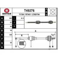 Приводной вал EAI Renault Megane (BM, CM) 2 Хэтчбек 2.0 Renault Sport 224 л.с. 2004 – 2009 RT451 276ST9 4 T49276