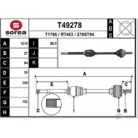 Приводной вал EAI Opel Vivaro (A) 1 Грузовик 2.0 CDTI 90 л.с. 2006 – 2024 278ST 94 RT453 T49278