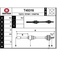 Приводной вал EAI Renault Scenic (JM) 2 Минивэн 2.0 (JM05) 135 л.с. 2003 – 2024 RT501 31 6ST94 T49316