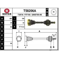 Приводной вал EAI T58206A FIT195 Fiat Tempra (159) 2 Седан 1.8 i.e. (159.AZ) 90 л.с. 1993 – 1996 2 06ST85-90