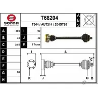 Приводной вал EAI Audi 80 (B3) 3 1986 – 1991 AUT214 204ST 86 T68204