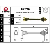 Приводной вал EAI 2 16ST86 T68216 Audi A6 (C4) 1 Универсал 2.6 Quattro 150 л.с. 1994 – 1997 AUT238