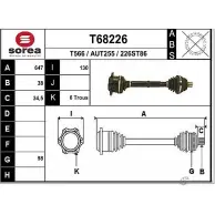 Приводной вал EAI 226ST 86 AUT255 Audi 100 (C4) 4 Универсал 2.5 Tdi 115 л.с. 1990 – 1994 T68226