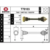 Приводной вал EAI T78103 103 ST87 Volkswagen Transporter (T4) 4 Автобус 1.8 67 л.с. 1990 – 1992 T78103