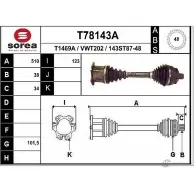 Приводной вал EAI T78143A 143ST 87-48 T1469A Ford Galaxy 1 (VX, VY, WGR) Минивэн 1.9 TDI 130 л.с. 2003 – 2006