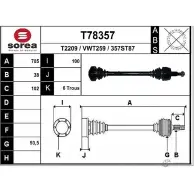 Приводной вал EAI T78357 Volkswagen Transporter (T5) 5 Автобус 3.2 V6 4motion 235 л.с. 2003 – 2009 T2209 3 57ST87