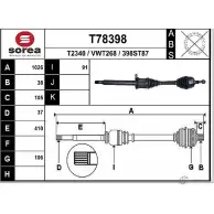 Приводной вал EAI 398ST 87 Volkswagen Transporter (T5) 5 Фургон 2.0 BiTDI 180 л.с. 2009 – 2015 T78398 T2340