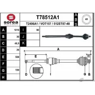 Приводной вал EAI T78512A1 512S T87- T2406A1 Volvo S80 1 (184) Седан 2.4 D5 163 л.с. 2001 – 2006