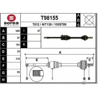 Приводной вал EAI T98155 155 ST89 NIT130 Nissan Primera (P11) 2 Хэтчбек 2.0 16V 115 л.с. 1996 – 2002