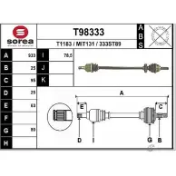 Приводной вал EAI MIT131 T98333 33 3ST89 Mitsubishi Lancer 6 (C6, C7) Хэтчбек 1.6 16V (C76A. C66A) 113 л.с. 1992 – 1994