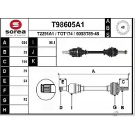 Приводной вал EAI T98605A1 605ST89-4 8 Toyota Avensis (T220) 1 Седан 1.8 VVT i (ZZT221) 129 л.с. 2000 – 2003 T2291A1