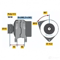 Генератор BOSCH 0123320016 Audi A6 (C5) 2 Седан 1.8 116 л.с. 1997 – 2005 VXZYXI KC (R) 14V 50/90A