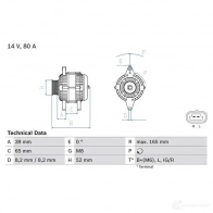 Генератор BOSCH 8 437 RW2BJR 0986084370 Chevrolet Aveo (T200) 1 Хэтчбек