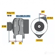 Генератор BOSCH 8UFQN KCB2 (>) 14V 55/110A 0124415037 Fiat Multipla (186) 1 Минивэн 1.6 16V GPL 103 л.с. 2001 – 2010