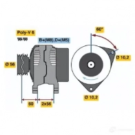 Генератор BOSCH NC (R) 14V 100A 2A04V2 Opel Vectra (B) 2 Универсал 2.5 i 500 (F35) 194 л.с. 1998 – 2000 0123500007