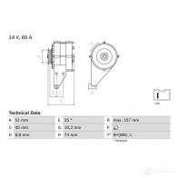 Генератор BOSCH 388 4 V0757N0 332432 0986038841 - Изображение 3