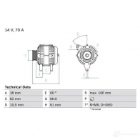 Генератор BOSCH Audi A6 (C5) 2 Седан 1.8 125 л.с. 1997 – 2005 0986039550 3 955 CNIEAJ