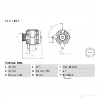 Генератор BOSCH 48 61 Renault Kangoo (KC) 1 Минивэн 1.5 dCi (KC08. KC09) 82 л.с. 2002 – 2025 0986048611 AGA31N