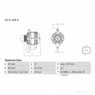 Генератор BOSCH 496 5 0986049650 Renault Megane (BA) 1 Хэтчбек 1.9 dTi (BA1U) 80 л.с. 2001 – 2003 WA3NP