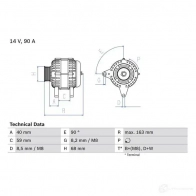 Генератор BOSCH YXM09D5 Volkswagen Transporter (T4) 4 Автобус 2.5 TDI Syncro 102 л.с. 1996 – 2003 403 3 0986040330