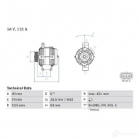 Генератор BOSCH Ford Mondeo 3 (GE, BWY) Универсал 2.0 16V TDDi / TDCi 115 л.с. 2000 – 2007 RXVRH 494 6 0986049460