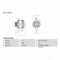 Генератор BOSCH 4 615 Saab 9-3 (YS3F) 2 Седан 1.8 i 122 л.с. 2004 – 2015 5PZDOG 0986046150