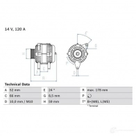 Генератор BOSCH 0986049061 4 906 RYAS1DJ 333155