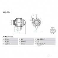 Генератор BOSCH 332783 0986043101 43 10 P02QC0 - Изображение 3