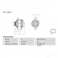 Генератор BOSCH 0986082330 071AYVL 8 233 Ford Transit 8 (V363) Автобус 2.2 TDCi RWD 135 л.с. 2013 – 2024