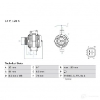 Генератор BOSCH 8 205 0986082050 AVFLC0J 333401 - Изображение 3