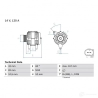 Генератор BOSCH 0986043690 43 69 45Y7AD 332797 - Изображение 3
