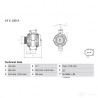 Генератор BOSCH 484 5 0986048450 Mercedes E-Class (W211) 3 Седан 2.1 E 220 CDI 163 л.с. 2003 – 2008 W20DL4R