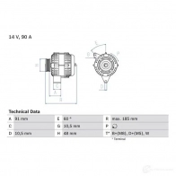 Генератор BOSCH Mercedes SLK (R170) 1 Кабриолет 2.0 200 (1735) 136 л.с. 1996 – 2000 9TDU6CM 0986038160 38 16