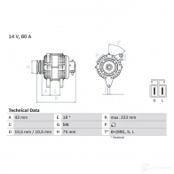 Генератор BOSCH 45 60 EV4EAFO Mitsubishi L200 0986045601