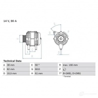 Генератор BOSCH 0986040340 XKMNXH 40 34 Audi A6 (C5) 2 Седан 1.8 116 л.с. 1997 – 2005