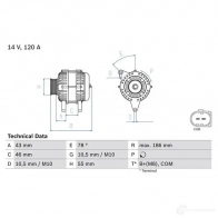 Генератор BOSCH I07E28 8 329 Ford Fiesta 6 (CB1, CCN) Хэтчбек 1.4 TDCi 68 л.с. 2009 – 2024 0986083290