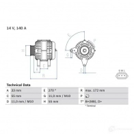 Генератор BOSCH 7F9 44K9 0986082290 Suzuki Grand Vitara (JT, TE, TD) 2 Кроссовер 1.9 DDiS AWD (JT419. TD44. JB419WD. JB419xD) 129 л.с. 2005 – 2015