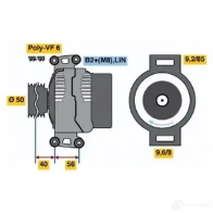 Генератор BOSCH 2ERZ4T E10 (>) 14V 90/200A Mercedes E-Class (W211) 3 Седан 2.1 E 220 CDI 163 л.с. 2003 – 2008 0124625033