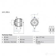 Генератор BOSCH Nissan Primera (P11) 2 Хэтчбек 2.0 TD 90 л.с. 1996 – 2002 0986045651 T418Q 45 65