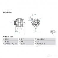 Генератор BOSCH 8 196 333394 0986081960 0NY4M7A - Изображение 3