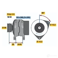 Генератор BOSCH 5P9TX4B 0124525013 E8 (>) 14V 75/140A Opel Omega (B) 2 Седан 2.6 V6 (F69) 180 л.с. 2000 – 2003