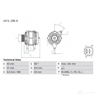 Генератор BOSCH JUGLC1 0986082410 824 1 Honda CR-V 3 (RE) Кроссовер 2.0 i VTEC 4WD (RE5. RE2) 150 л.с. 2006 – 2012