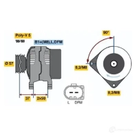 Генератор BOSCH Volkswagen Passat (B5) 3 Универсал 1.9 TDI 115 л.с. 1998 – 2000 AXE5H0 KCB1 (>) 14V 50/90A 0124325049