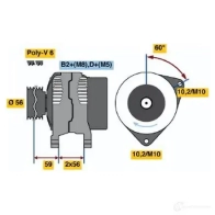 Генератор BOSCH AALYAQ0 0986044430 Opel Vectra (B) 2 Седан 2.6 i V6 (F19) 170 л.с. 2000 – 2002 4 443